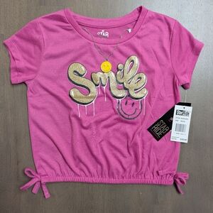 Pink Kids T-Shirt with Gold Smile attached Necklace